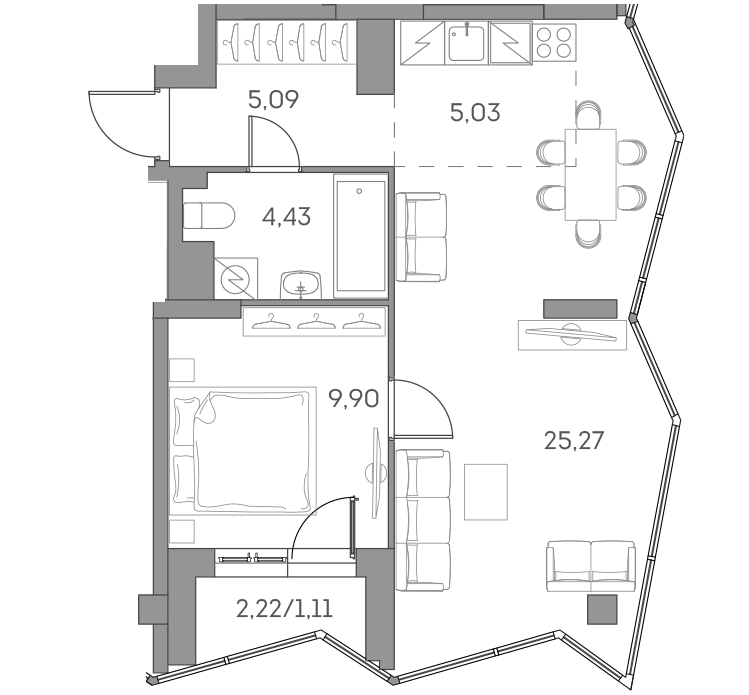 Планировка — Аквилон БИСАЙД 2.0, 2-комн., 50 м²