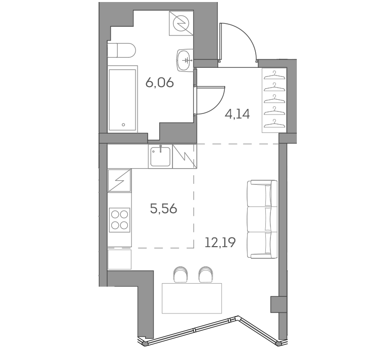 Планировка — Аквилон БИСАЙД 2.0, Студия, 28 м²