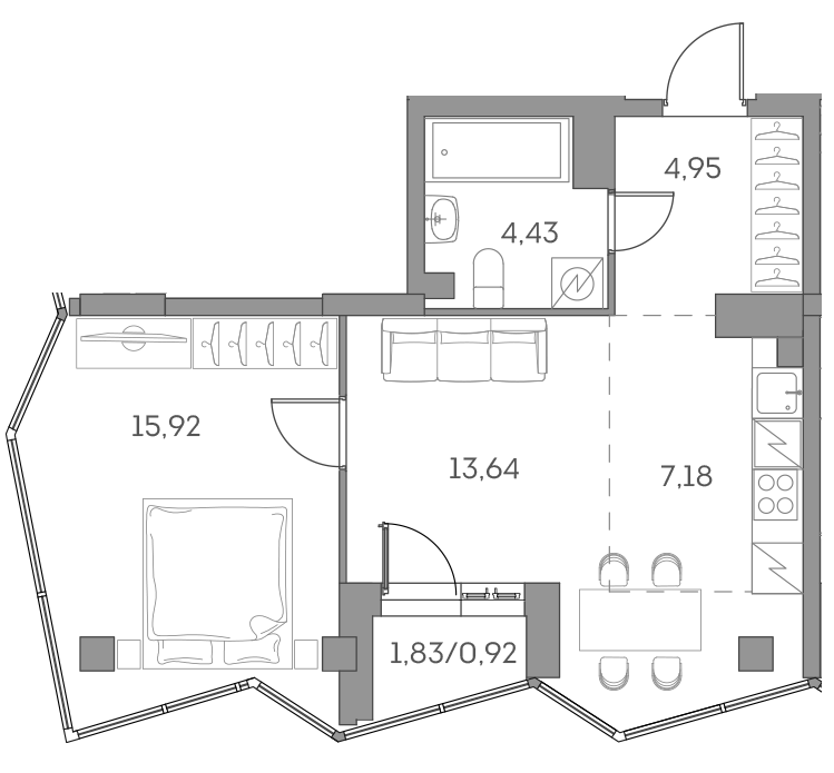 Планировка — Аквилон БИСАЙД 2.0, 2-комн., 46 м²