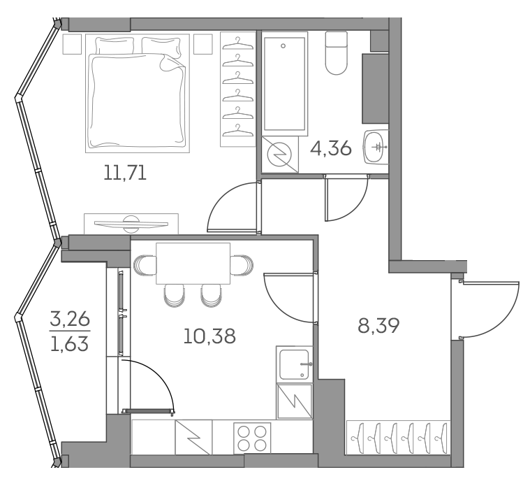 Планировка — Аквилон БИСАЙД 2.0, 1-комн., 35 м²