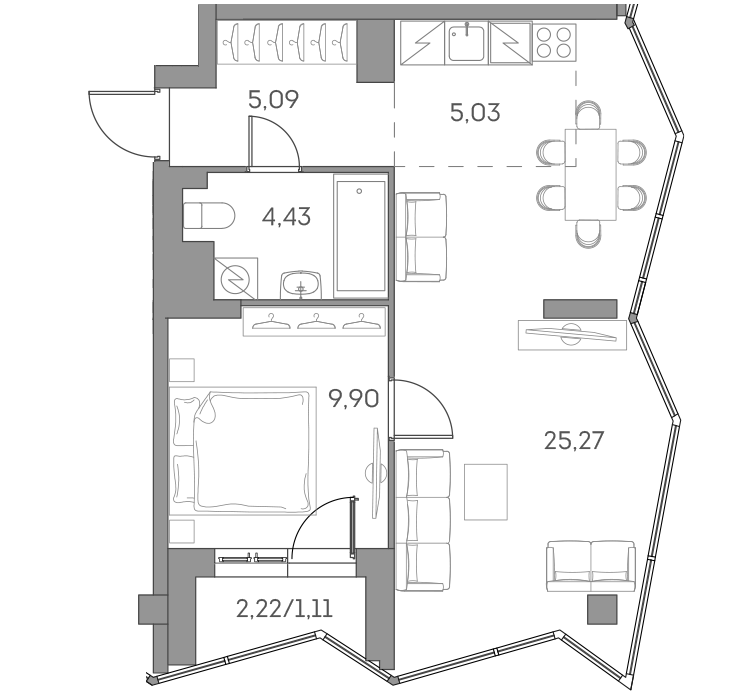 Планировка — Аквилон БИСАЙД 2.0, 2-комн., 50 м²