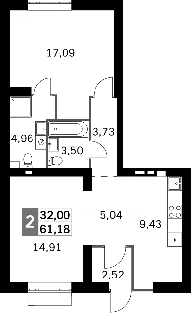 Планировка — Жаворонки Клаб, 2-комн., 61 м²