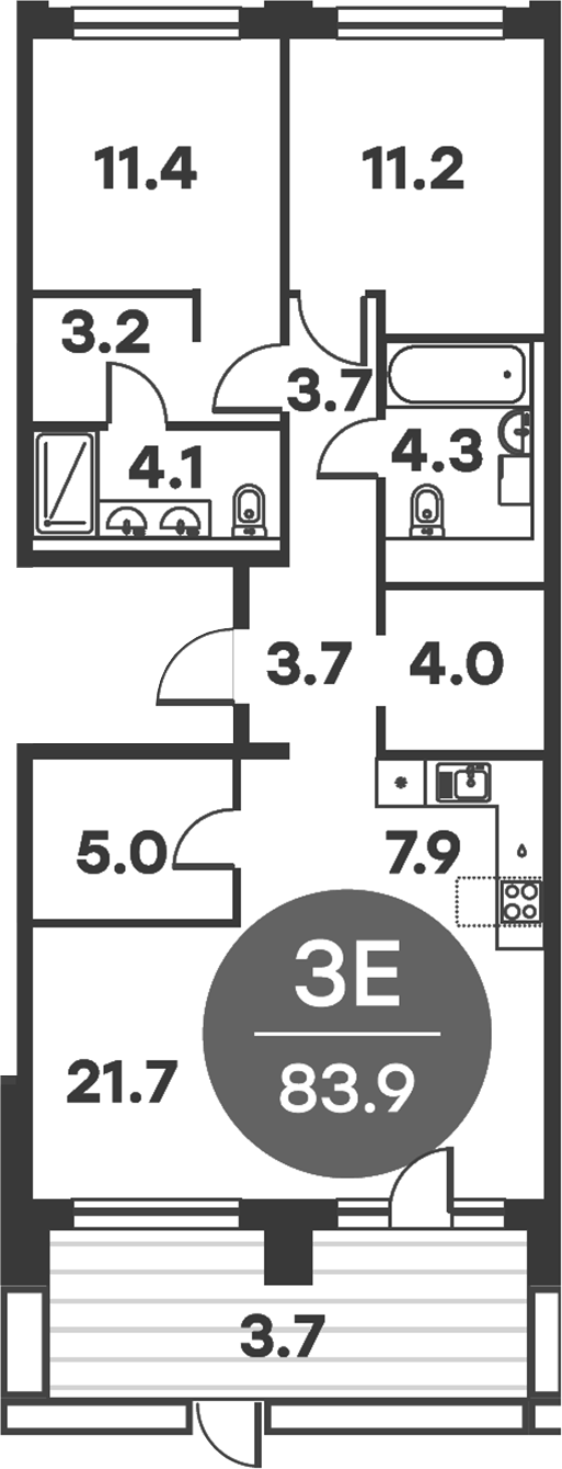 Планировка — Равновесие, 3-комн., 84 м²