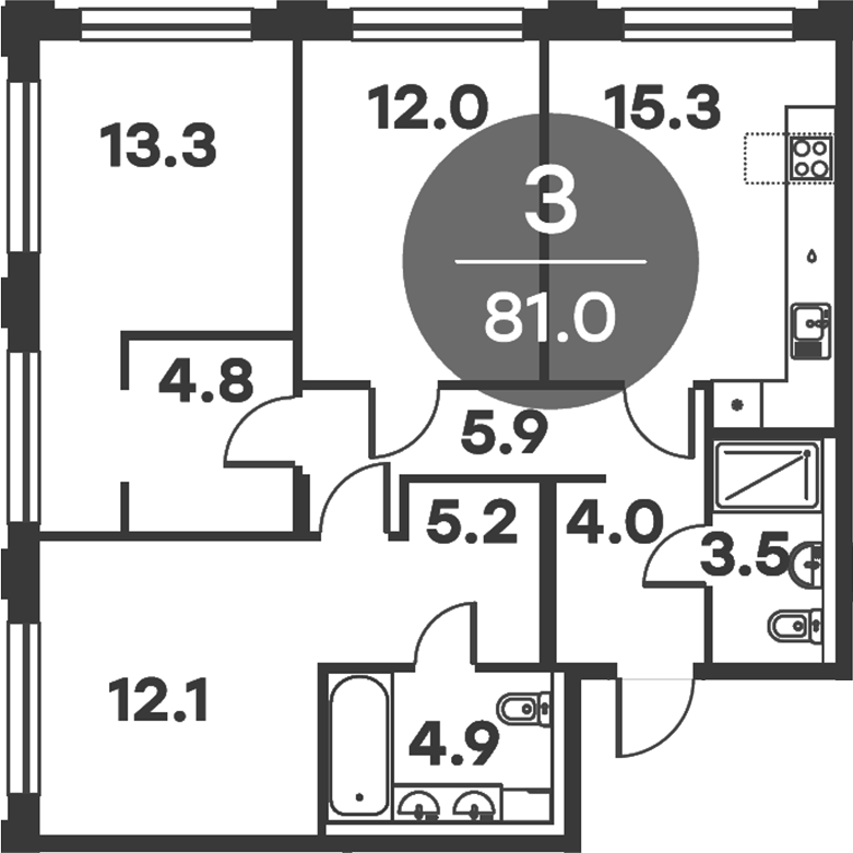 Планировка — Равновесие, 3-комн., 81 м²