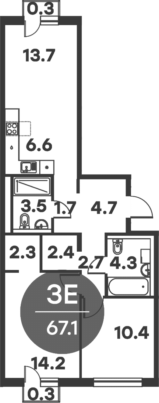 Планировка — Равновесие, 3-комн., 67 м²
