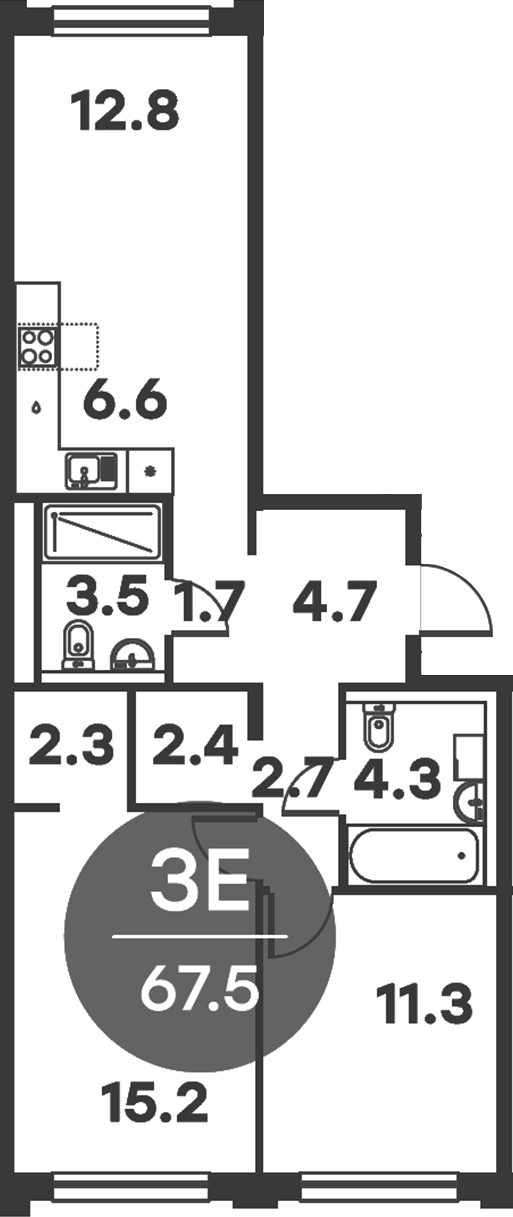 Планировка — Равновесие, 3-комн., 68 м²
