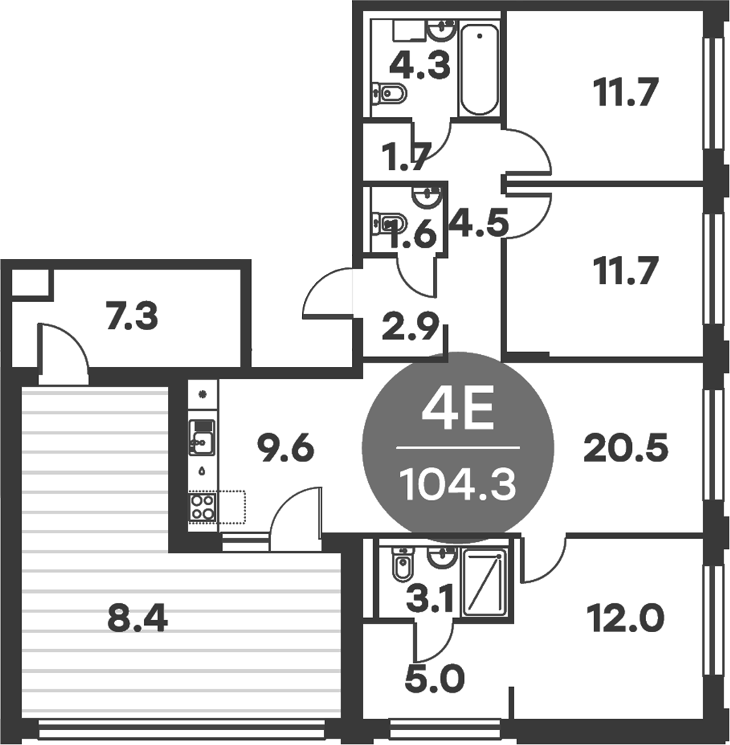 Планировка — Равновесие, 4-комн., 104 м²