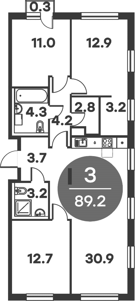 Планировка — Равновесие, 3-комн., 89 м²