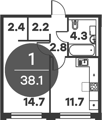 Планировка — Равновесие, 1-комн., 38 м²