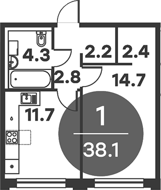 Планировка — Равновесие, 1-комн., 38 м²