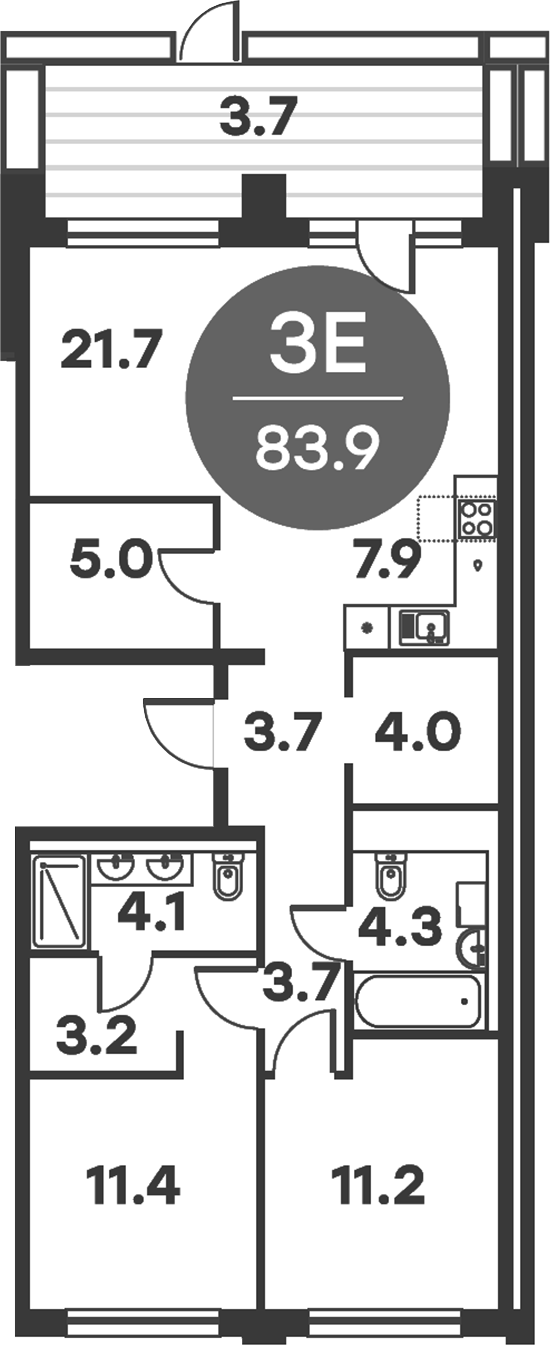 Планировка — Равновесие, 3-комн., 84 м²