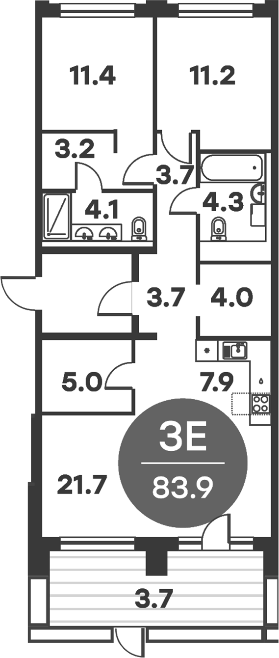 Планировка — Равновесие, 3-комн., 84 м²