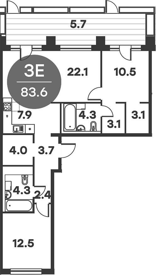 Планировка — Равновесие, 3-комн., 84 м²