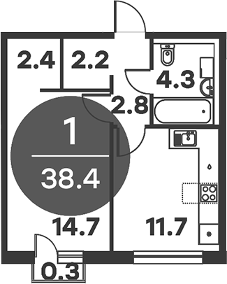 Планировка — Равновесие, 1-комн., 38 м²