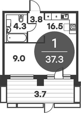 Планировка — Равновесие, Студия, 37 м²