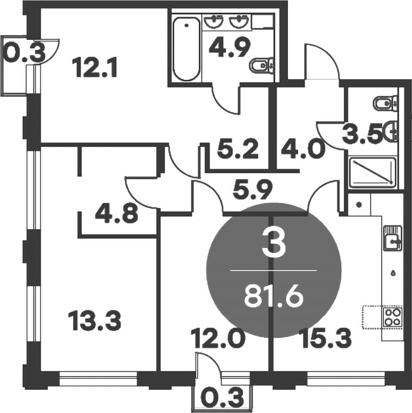 Планировка — Равновесие, 3-комн., 81 м²