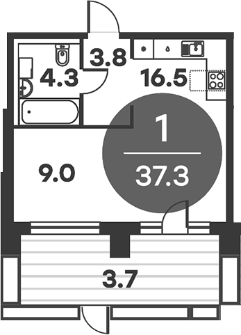 Планировка — Равновесие, Студия, 37 м²