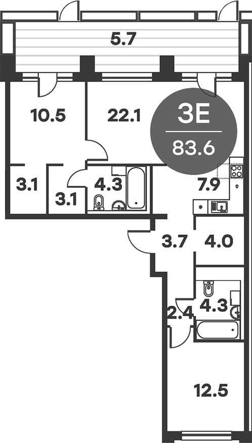 Планировка — Равновесие, 3-комн., 84 м²