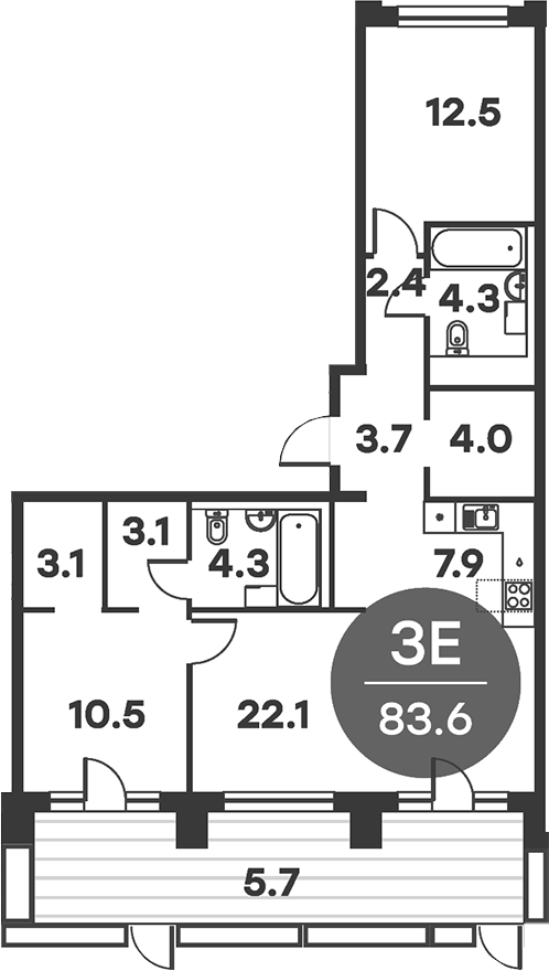 Планировка — Равновесие, 3-комн., 84 м²