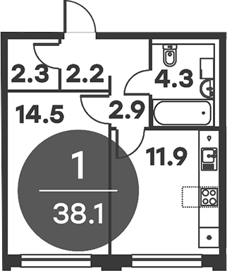 Планировка — Равновесие, 1-комн., 38 м²