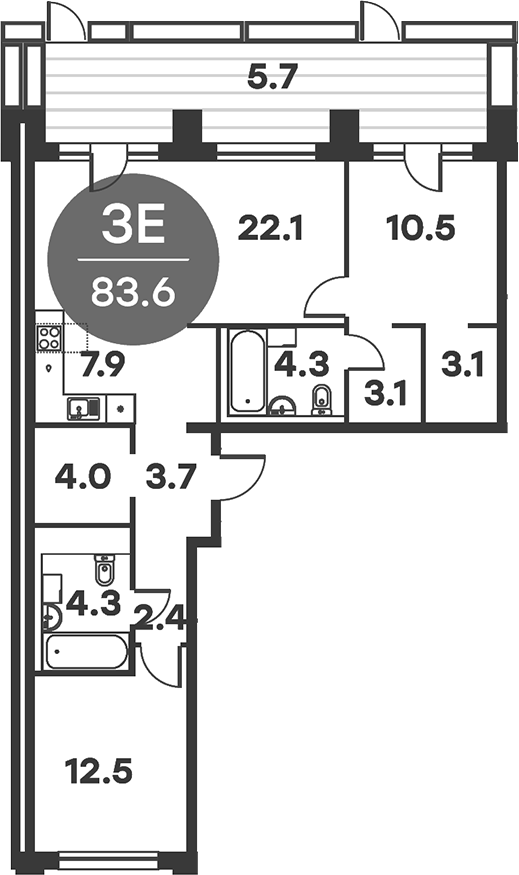 Планировка — Равновесие, 3-комн., 84 м²