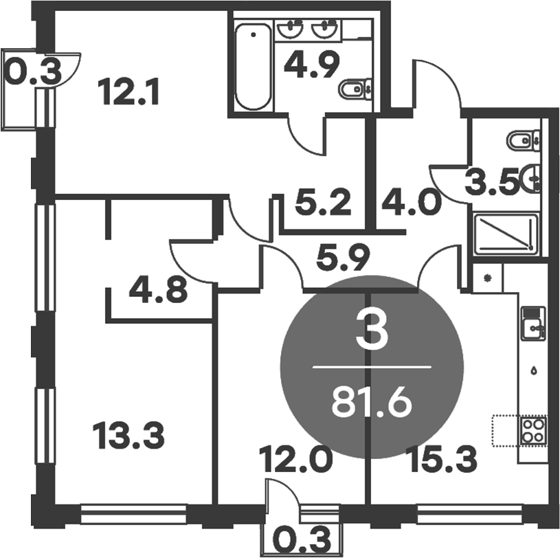 Планировка — Равновесие, 3-комн., 81 м²