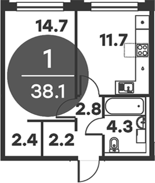 Планировка — Равновесие, 1-комн., 38 м²