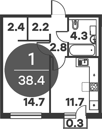 Планировка — Равновесие, 1-комн., 38 м²