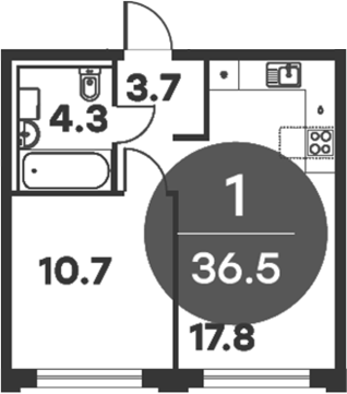 Планировка — Равновесие, 1-комн., 37 м²