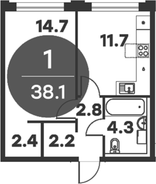 Планировка — Равновесие, 1-комн., 38 м²