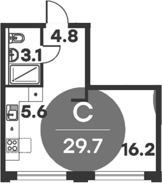 Планировка — Равновесие, Студия, 30 м²