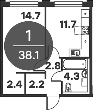 Планировка — Равновесие, 1-комн., 38 м²