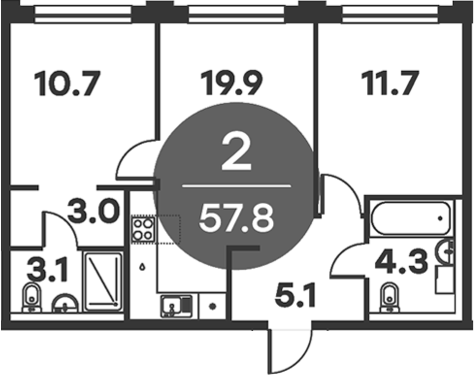 Планировка — Равновесие, 2-комн., 58 м²