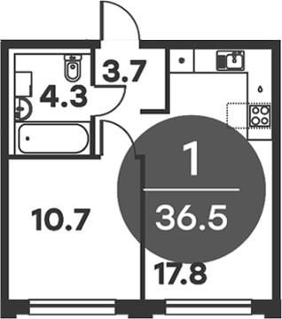 Планировка — Равновесие, 1-комн., 37 м²