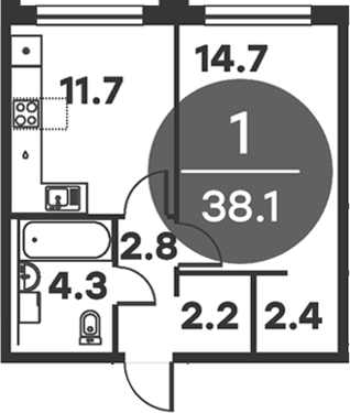Планировка — Равновесие, 1-комн., 38 м²