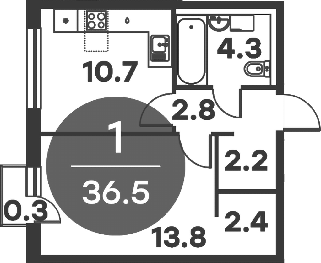Планировка — Равновесие, 1-комн., 36 м²