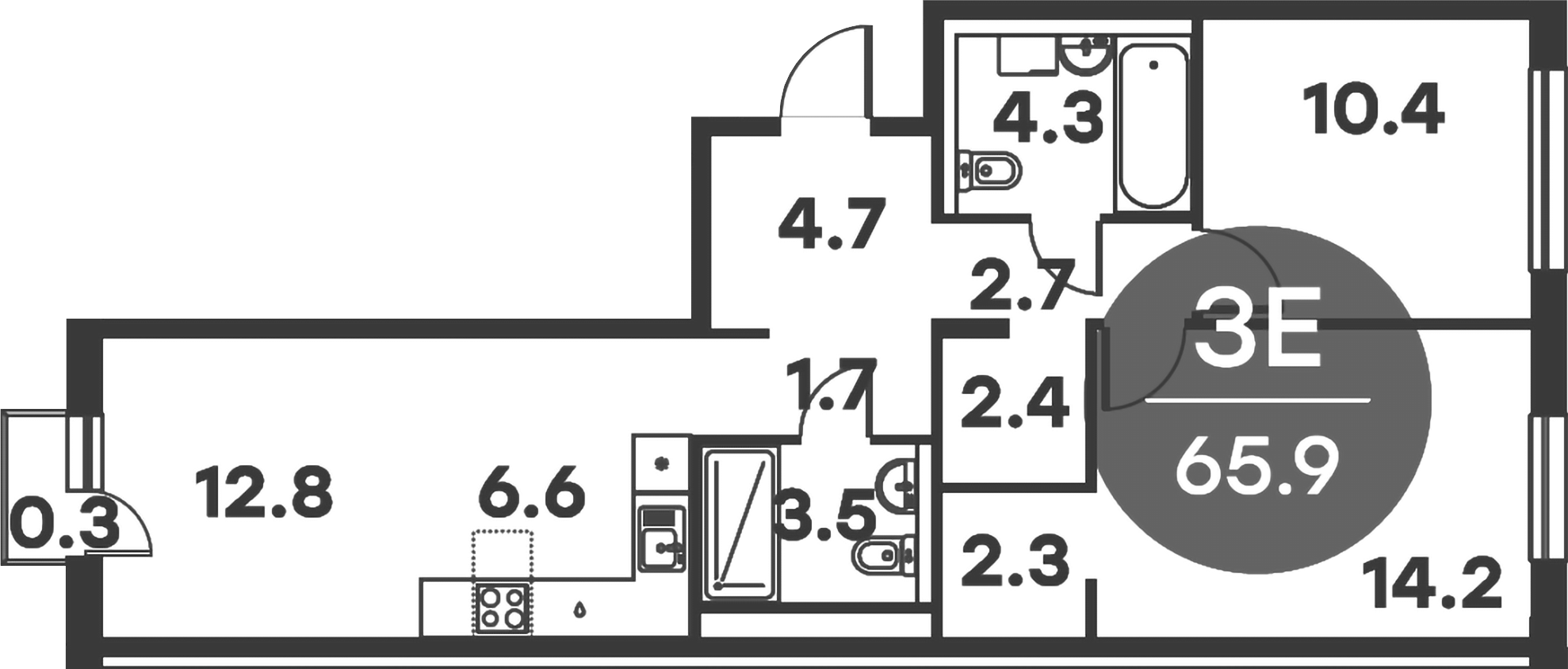Планировка — Равновесие, 3-комн., 66 м²