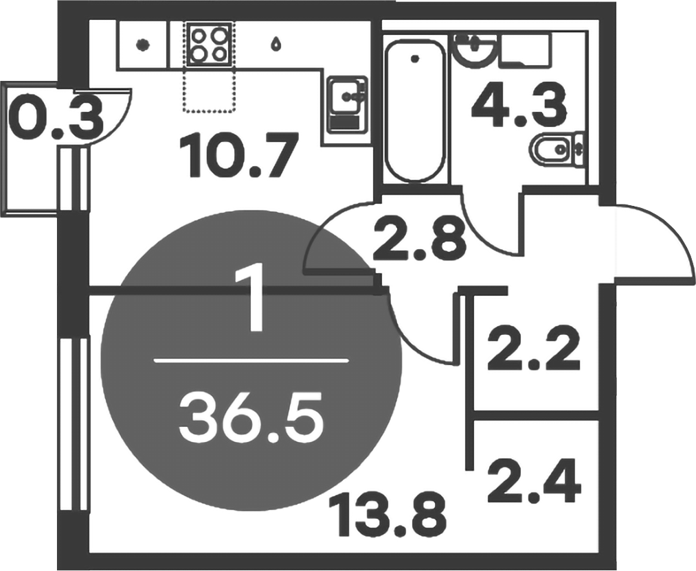 Планировка — Равновесие, 1-комн., 36 м²