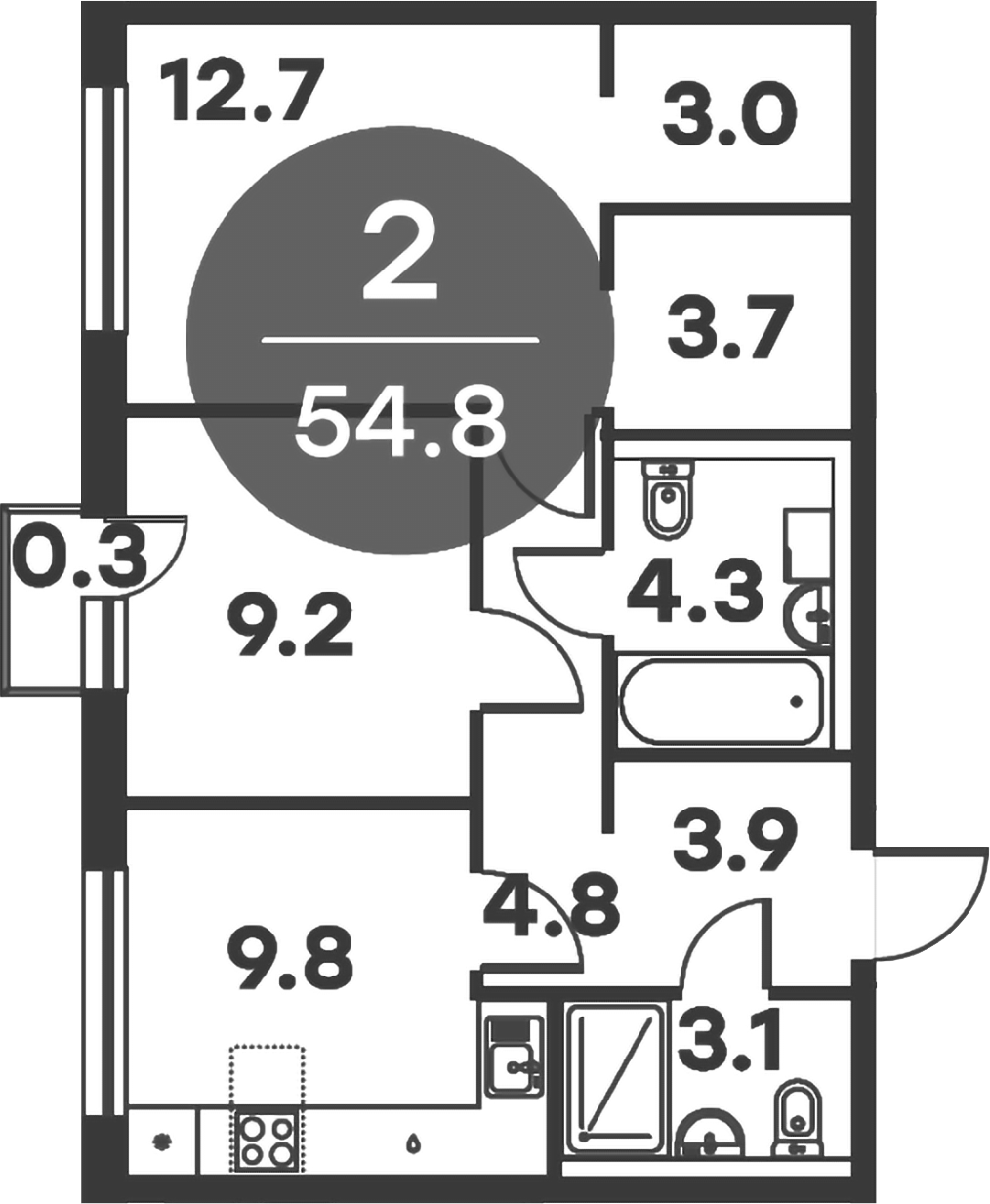Планировка — Равновесие, 2-комн., 55 м²