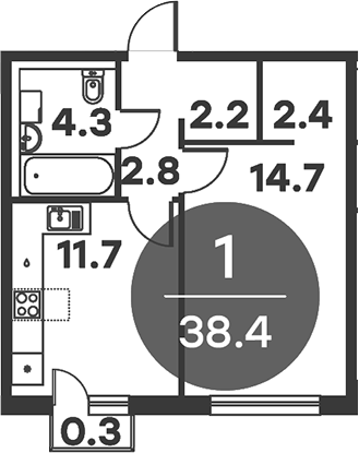 Планировка — Равновесие, 1-комн., 38 м²