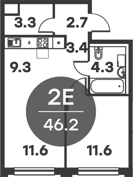 Планировка — Равновесие, 2-комн., 46 м²