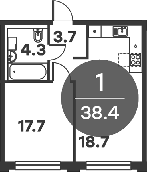 Планировка — Равновесие, 1-комн., 38 м²