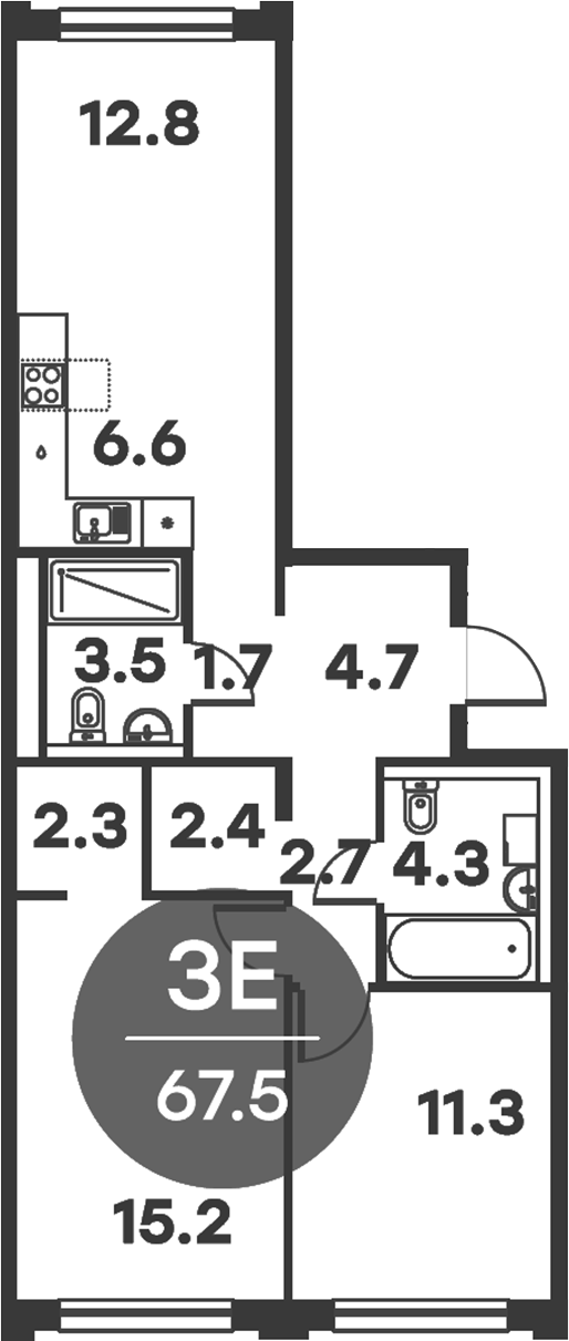 Планировка — Равновесие, 3-комн., 68 м²