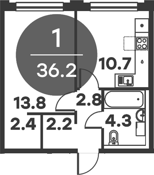 Планировка — Равновесие, 1-комн., 36 м²