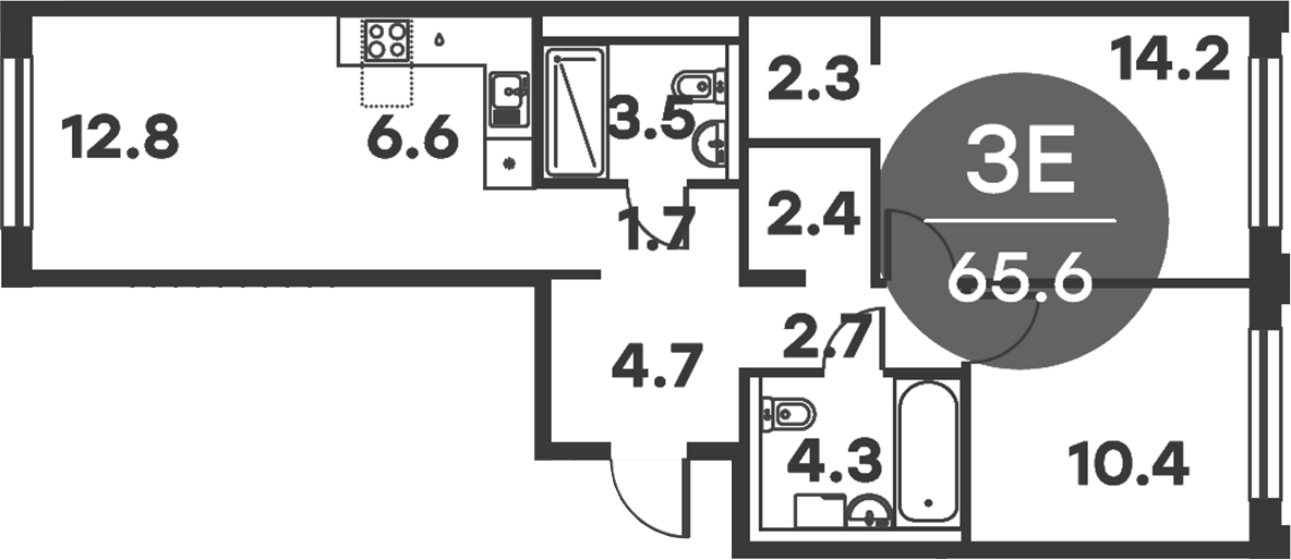 Планировка — Равновесие, 3-комн., 66 м²