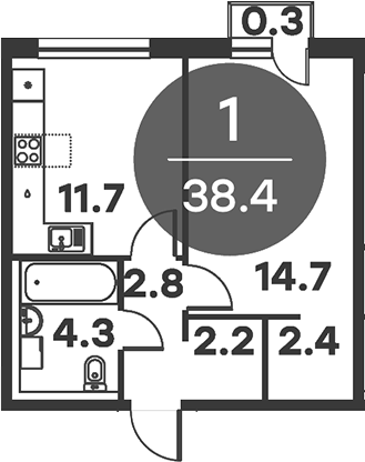 Планировка — Равновесие, 1-комн., 38 м²