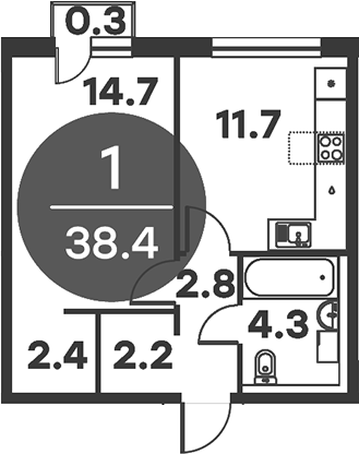 Планировка — Равновесие, 1-комн., 38 м²