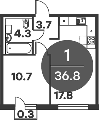 Планировка — Равновесие, 1-комн., 37 м²