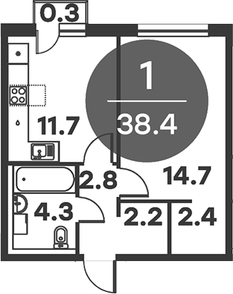 Планировка — Равновесие, 1-комн., 38 м²
