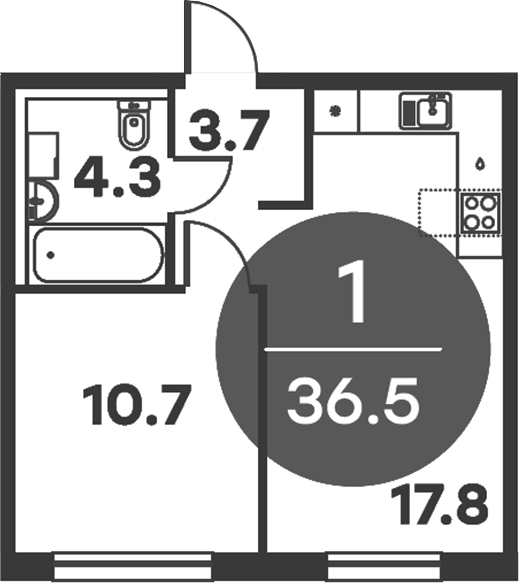 Планировка — Равновесие, 1-комн., 37 м²